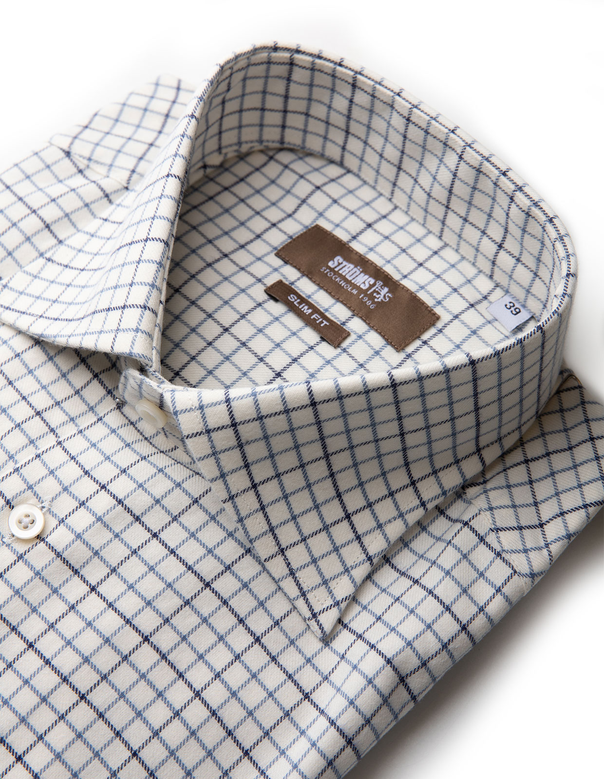 Slim Fit Extra Lång Ärm Skjorta Tattersall Vit/Blå