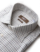 Slim Fit Extra Lång Ärm Skjorta Tattersall Vit/Blå