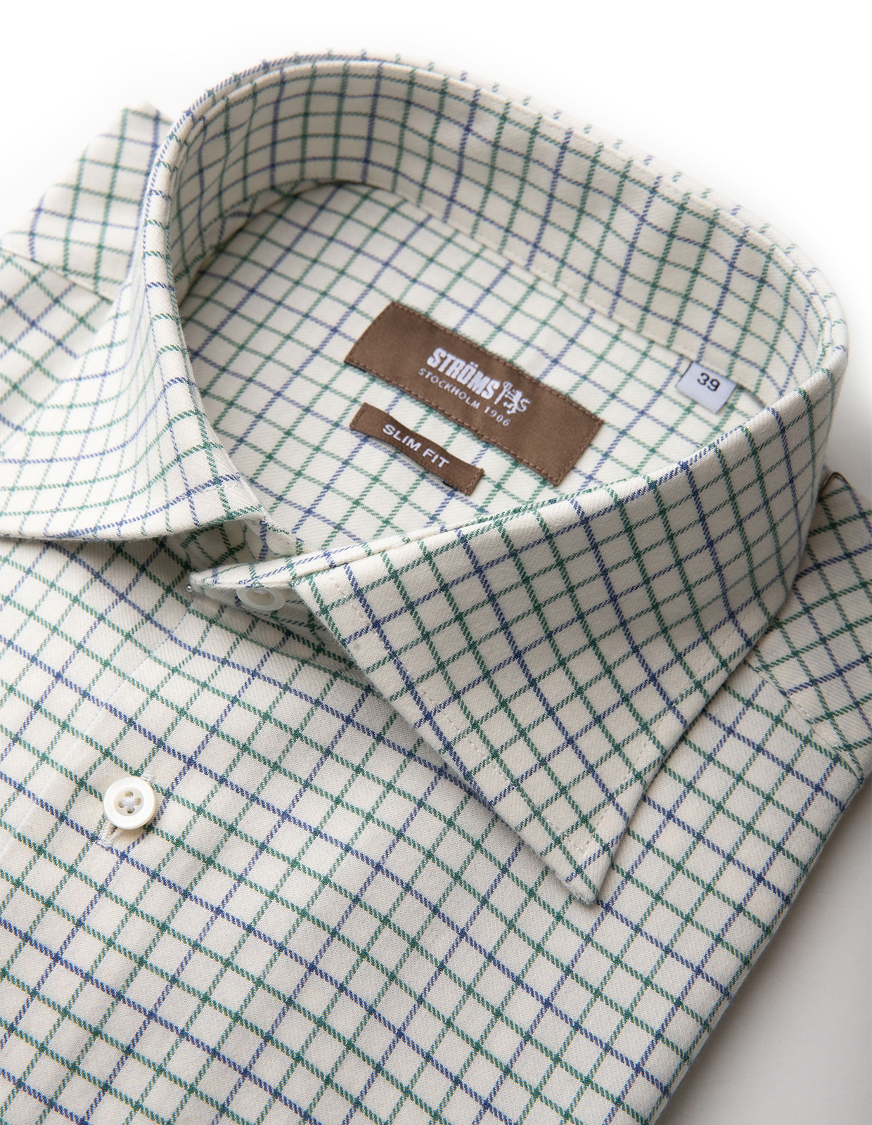 Slim Fit Skjorta Tattersall Vit/Grön/Blå Stl 42