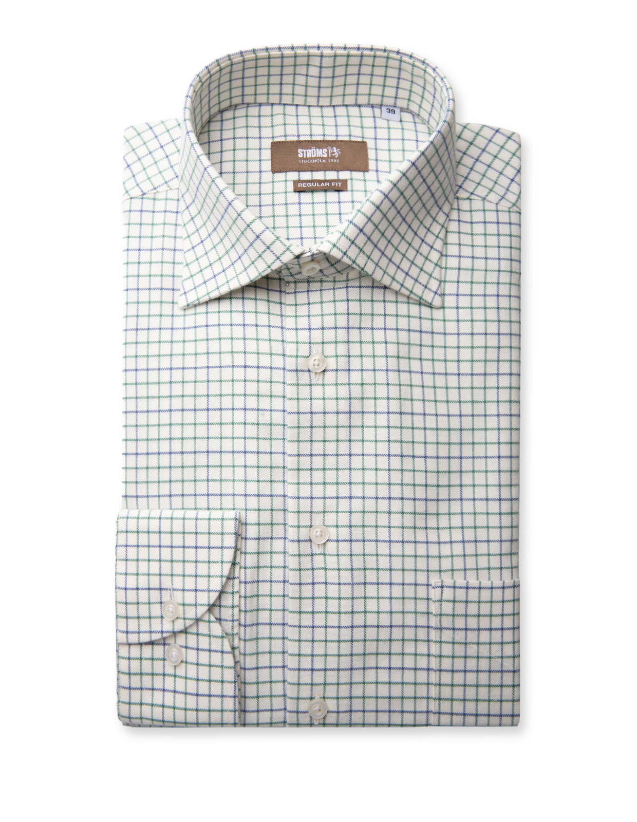 Regular Fit Skjorta Tattersall Vit/Grön/Blå 38