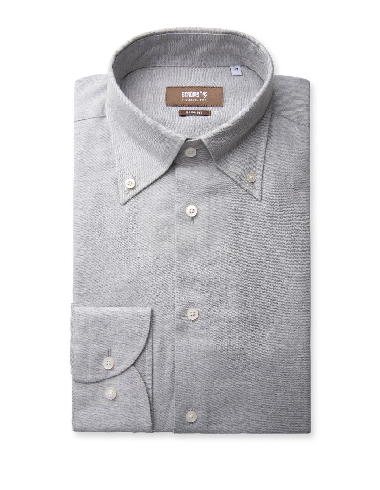 Slim Fit Skjorta Flanell Bomull Cashmere Ljusgrå Stl 40