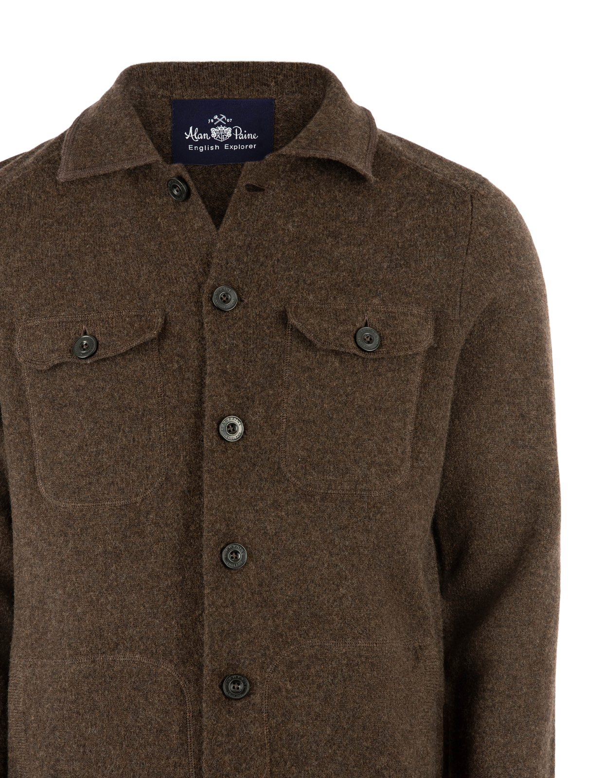 Ferndale Stickad Overshirt Ull Mörkbrun