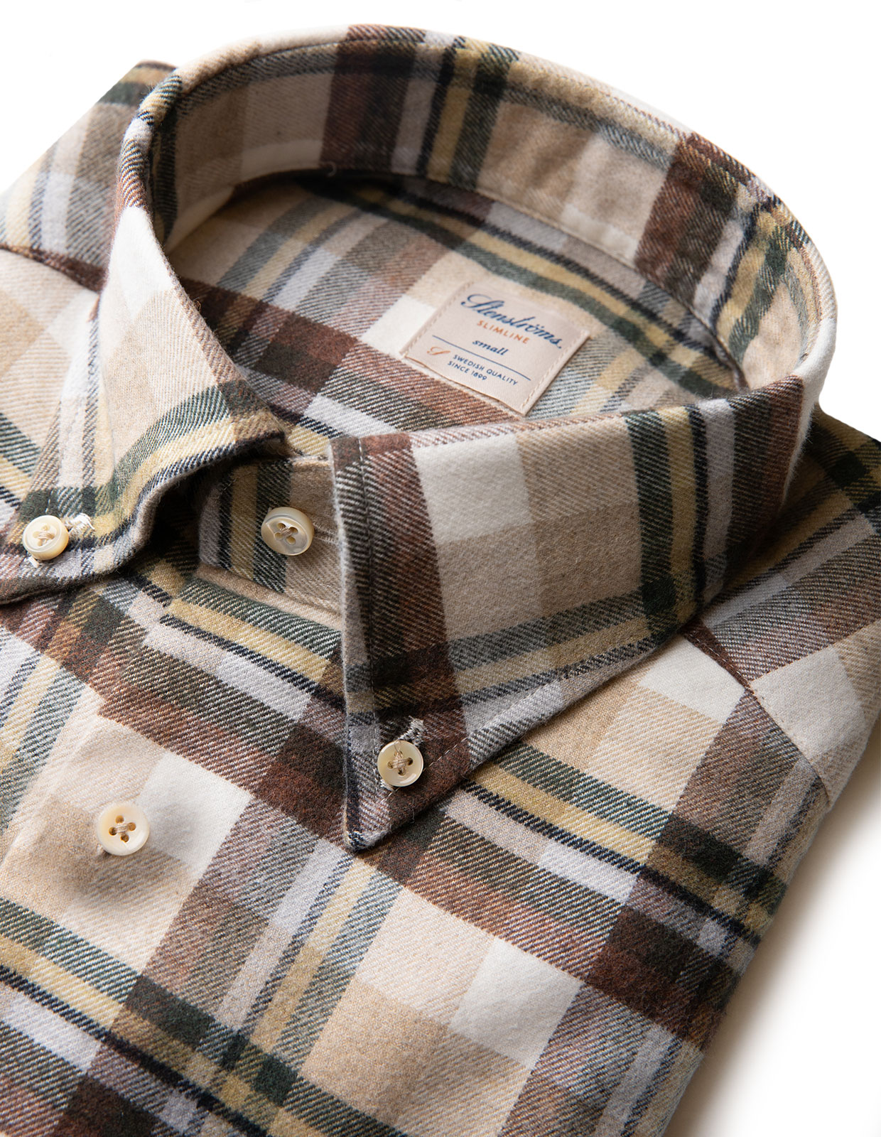 Slimline Skjorta Flanell Rutig Grön/Beige