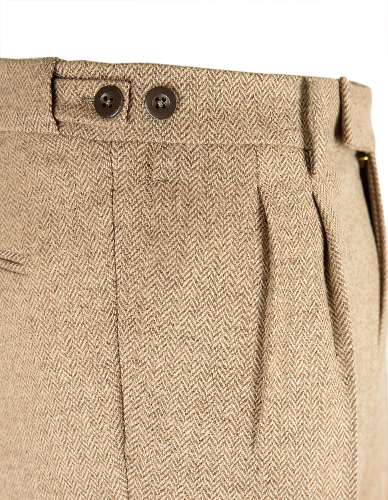 Retro Theca 2P Byxa Tweed Fiskbensmönster Ljusbeige