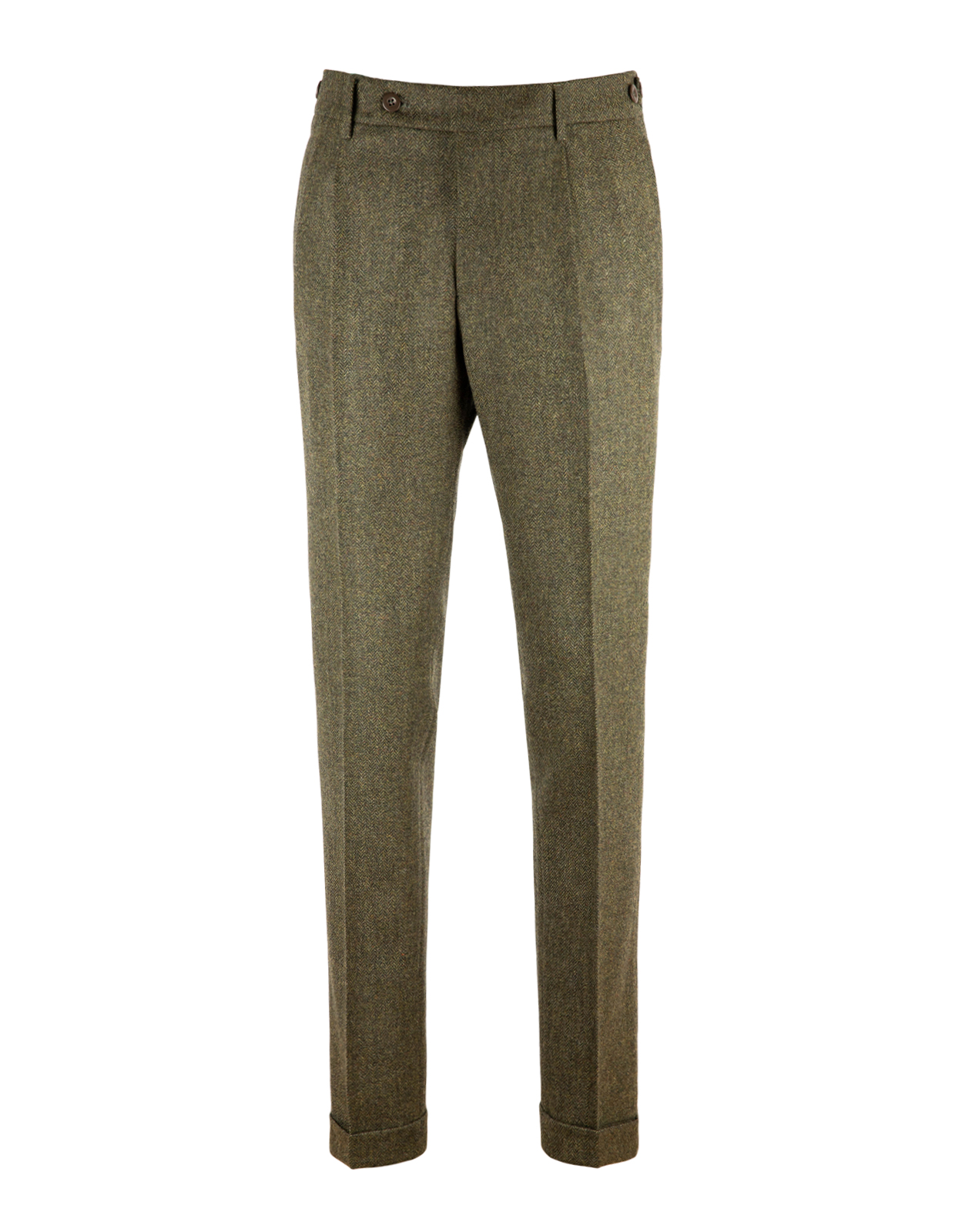 Retro Theca 2P Byxa Tweed Fiskbensmönster Olivgrön 58