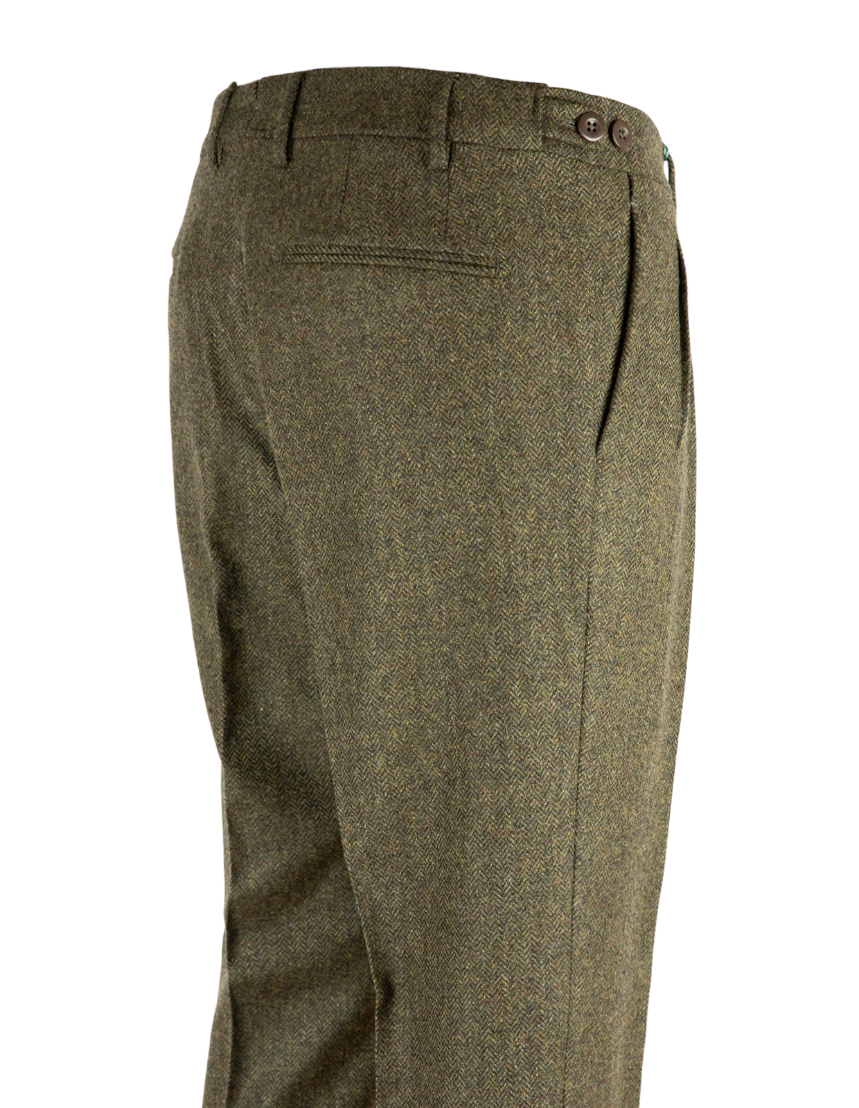 Retro Theca 2P Byxa Tweed Fiskbensmönster Olivgrön 58