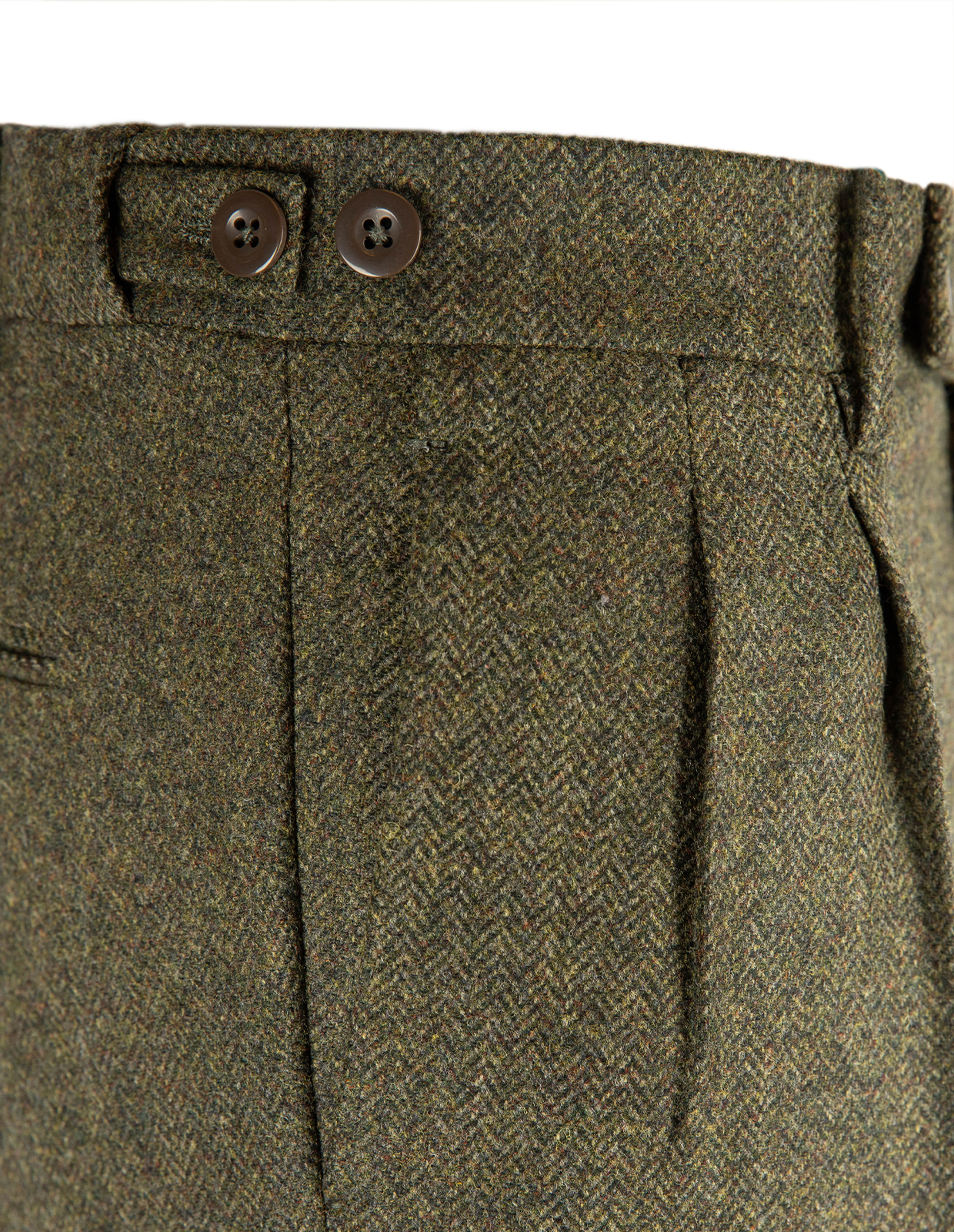 Retro Theca 2P Byxa Tweed Fiskbensmönster Olivgrön 58