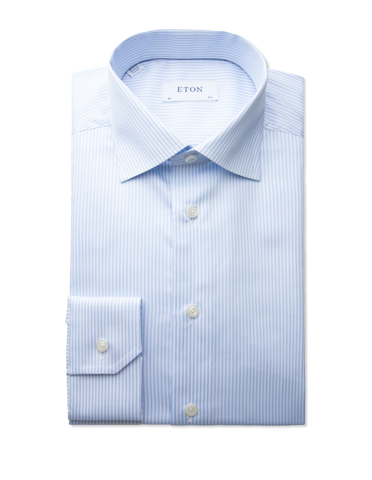 Slim Fit Skjorta Bomull Finrandig Ljusblå Randig