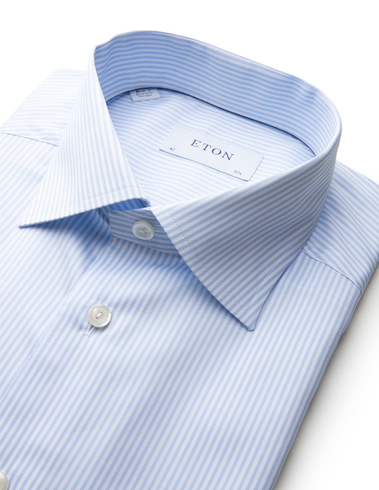 Slim Fit Skjorta Bomull Finrandig Ljusblå Randig