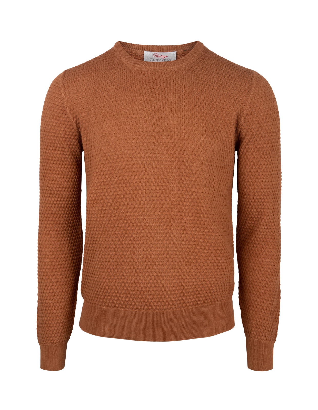 Crew Neck Knitted Texture Cotton Tobacco Stl 54