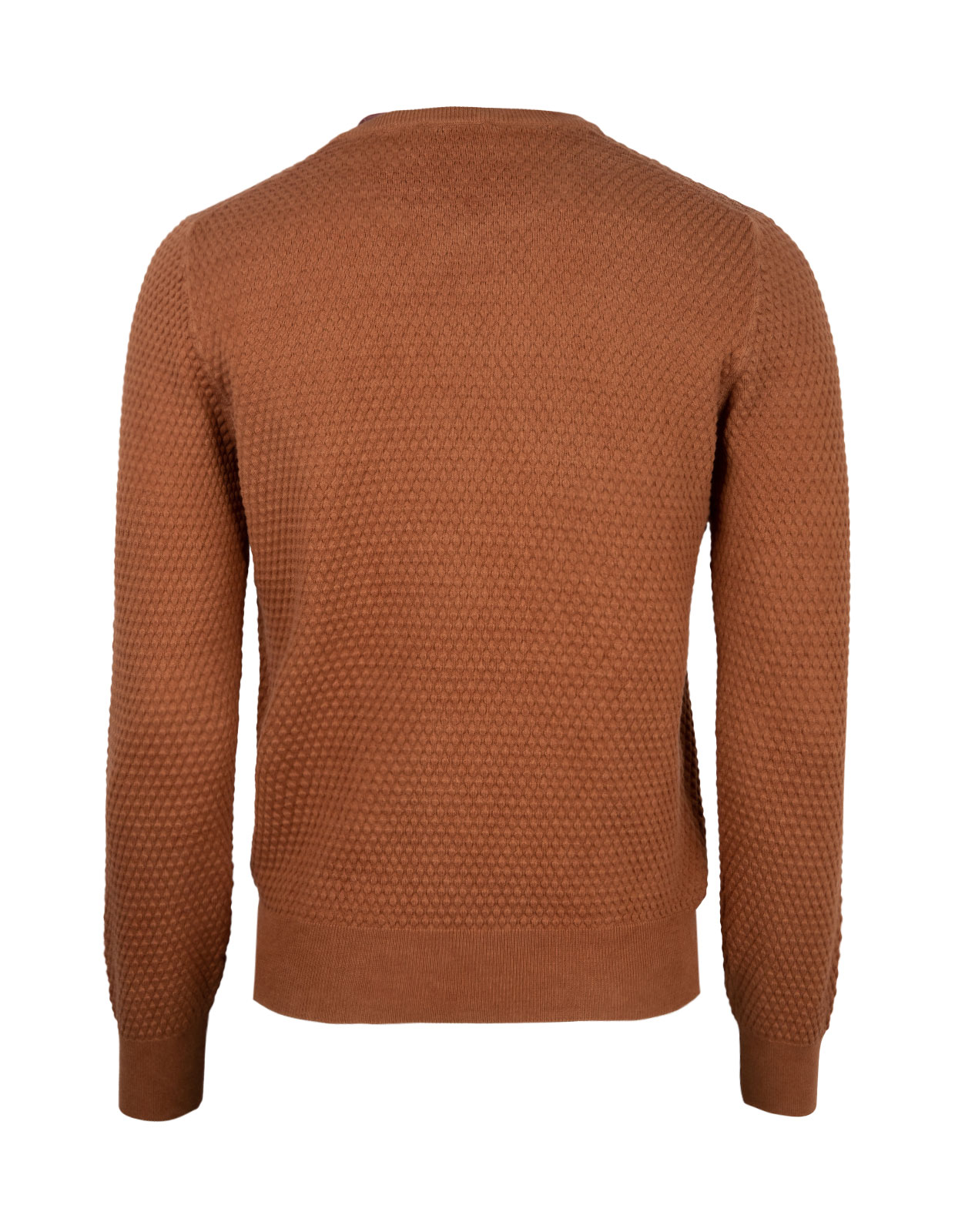 Crew Neck Knitted Texture Cotton Tobacco