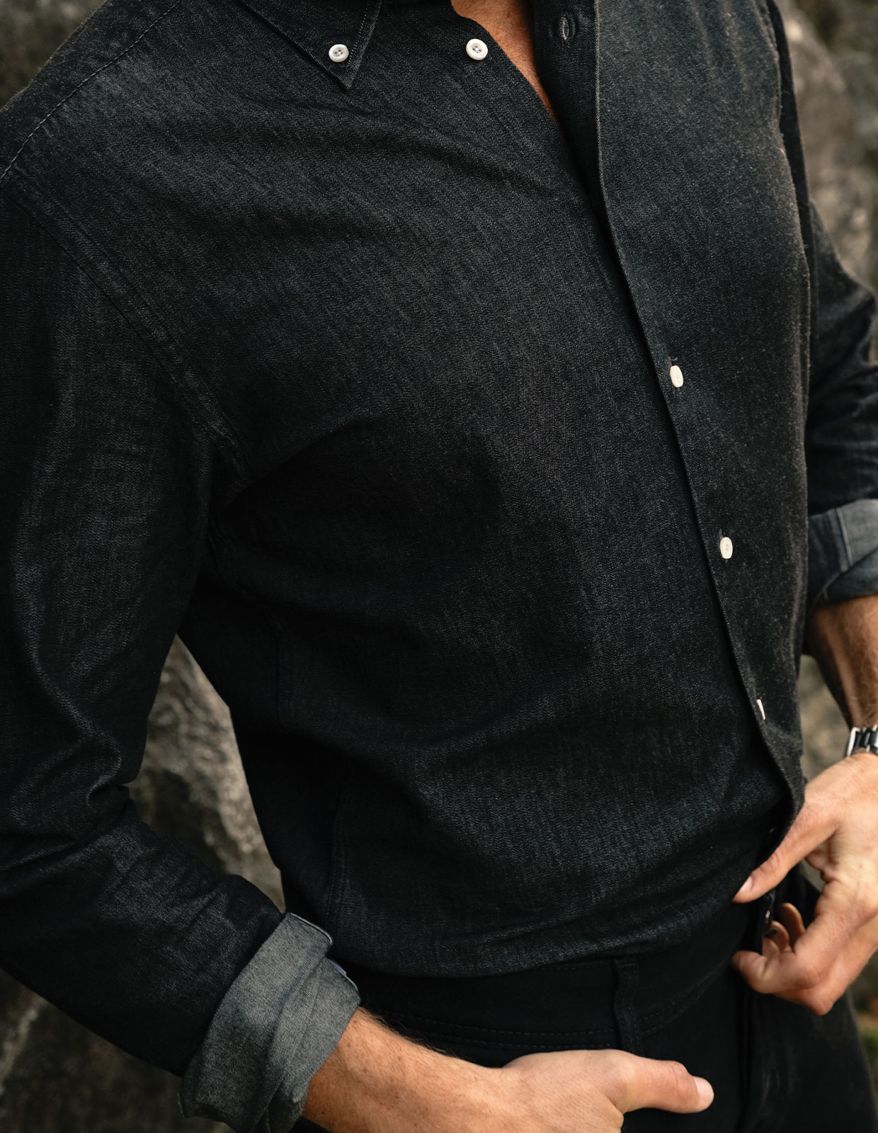 Regular Fit Skjorta Denim Vintage Svart 46