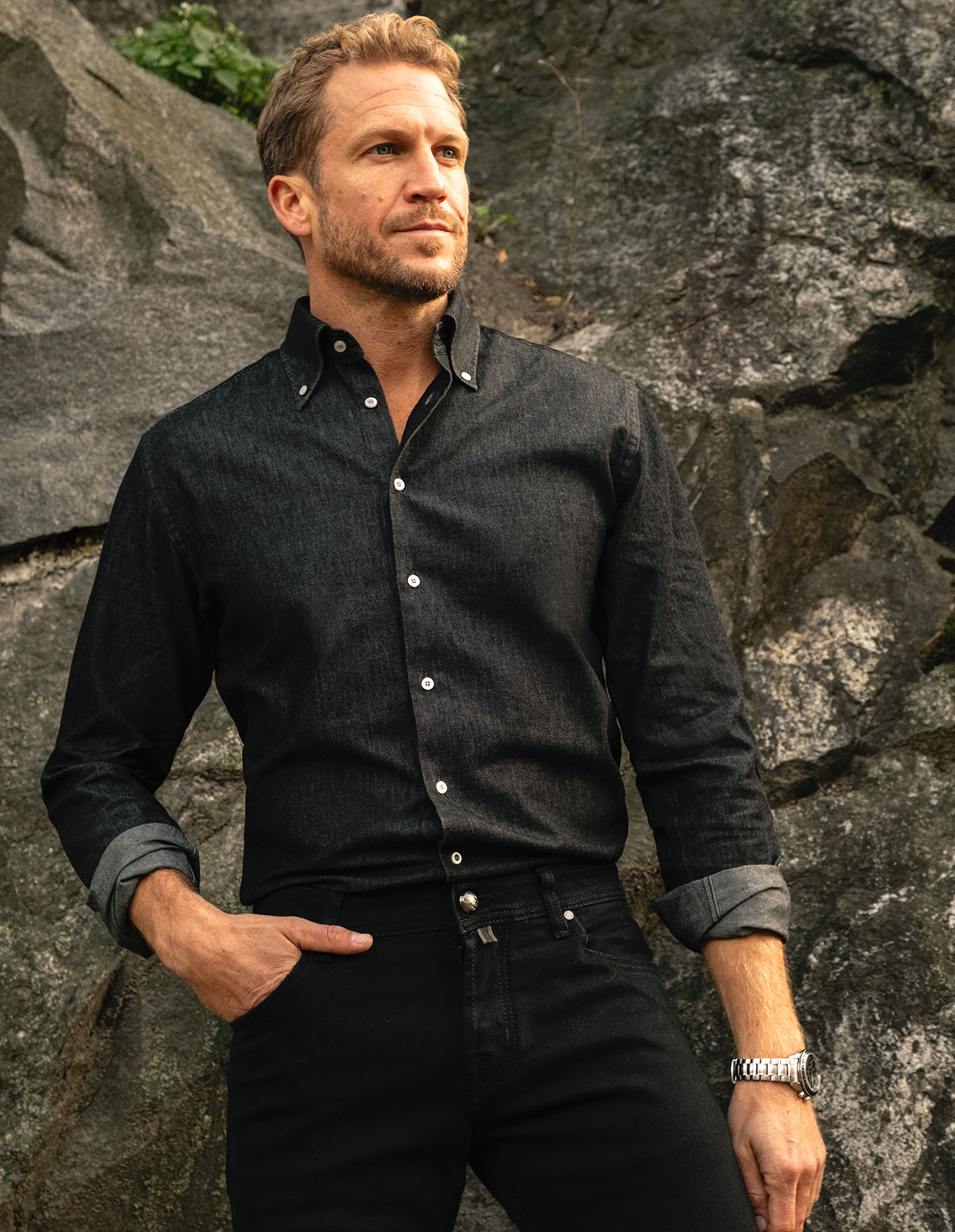 Regular Fit Skjorta Denim Vintage Svart 46