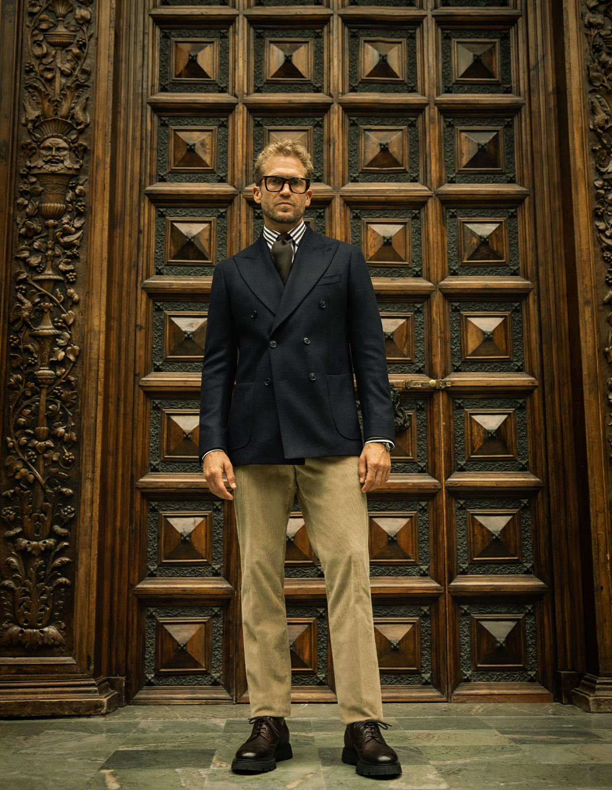 Firenze Dubbelknäppt Blazer Tweed Mörkblå Stl 50