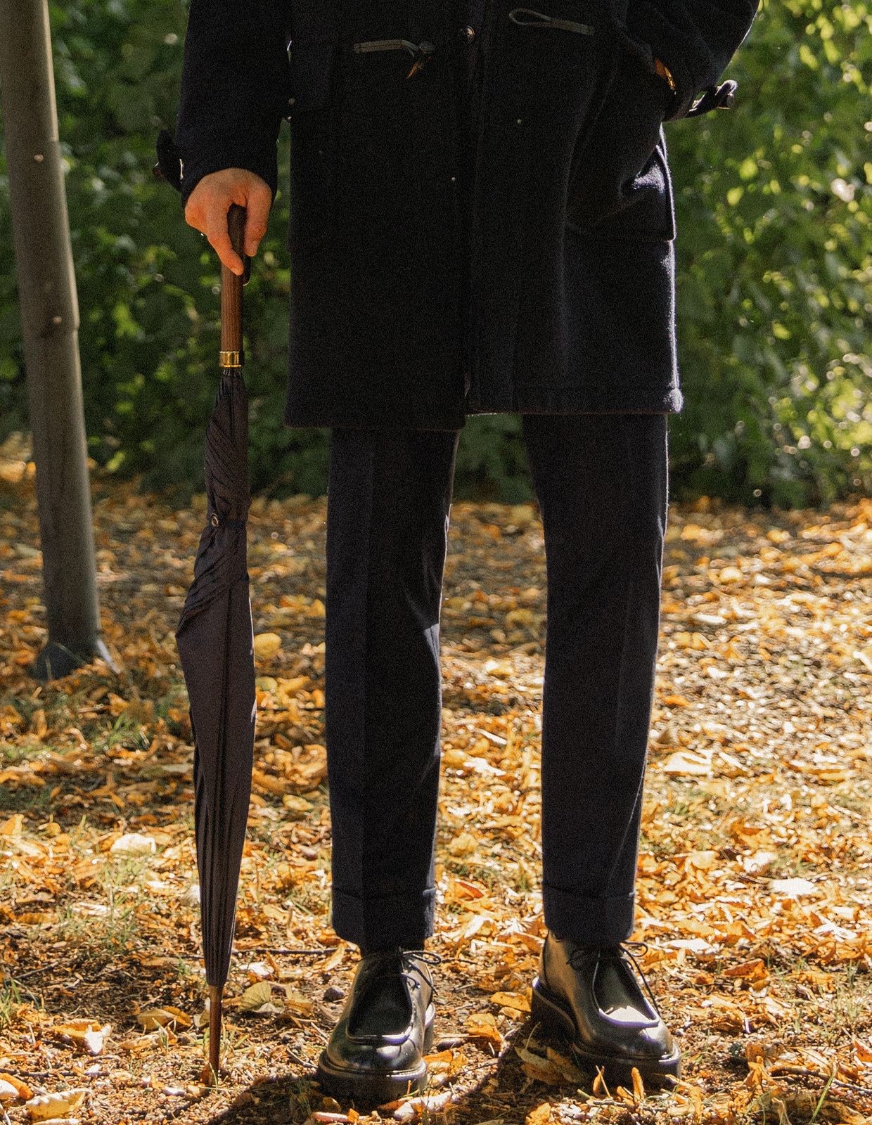 GT1 Paraply Trähandtag Brun/Navy One Size