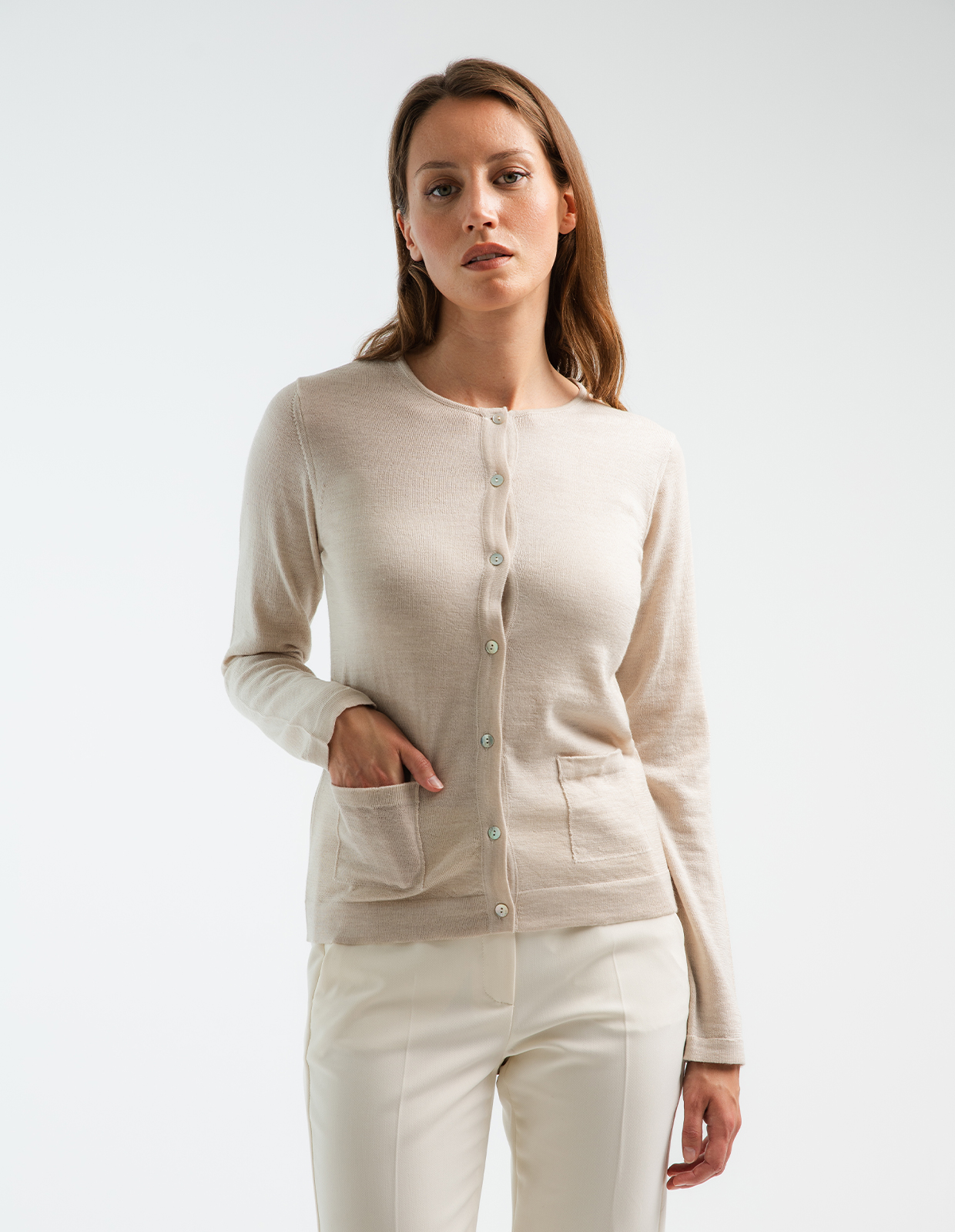 Cardigan Merinoull Ljusbeige