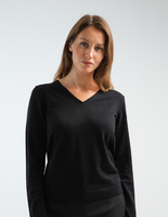 V-ringad Tröja Merinoull Svart