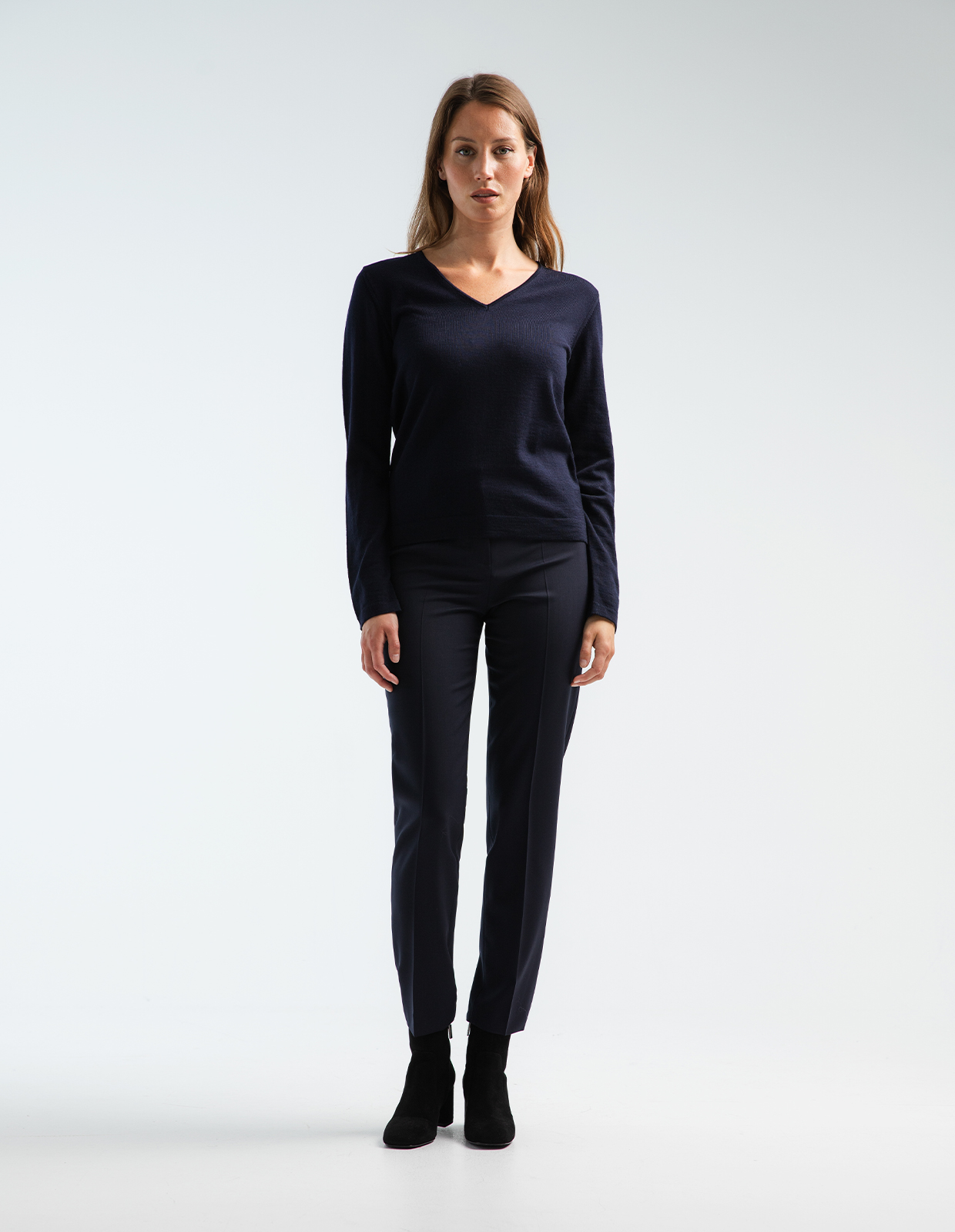 V-ringad Tröja Merinoull Navy