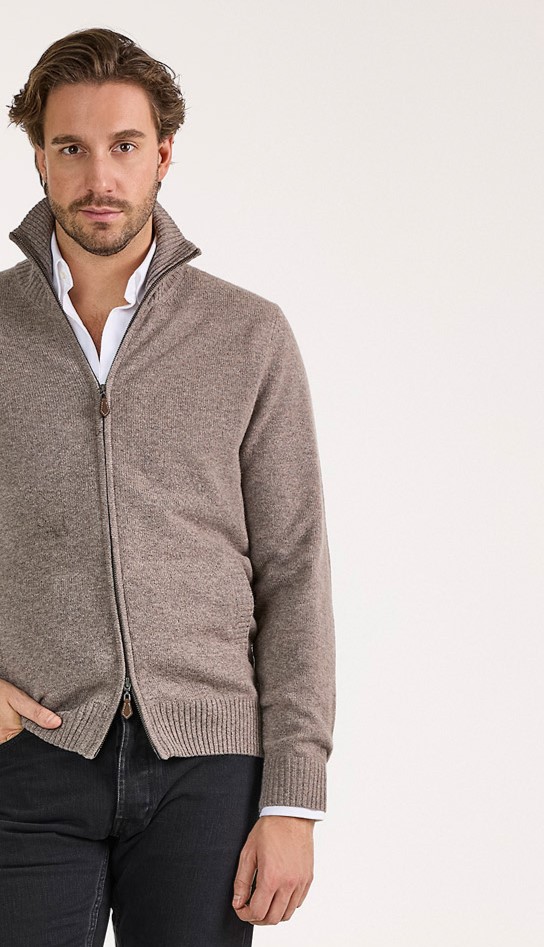 Ballater Cardigan Lammull Gråbeige 56