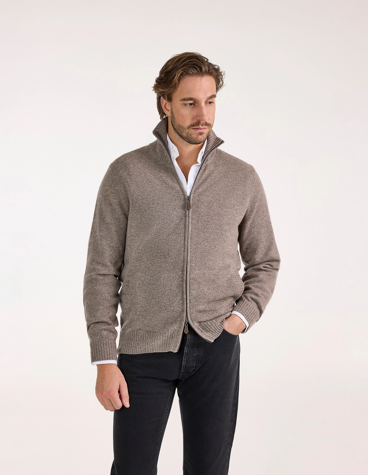 Ballater Cardigan Lammull Gråbeige 56