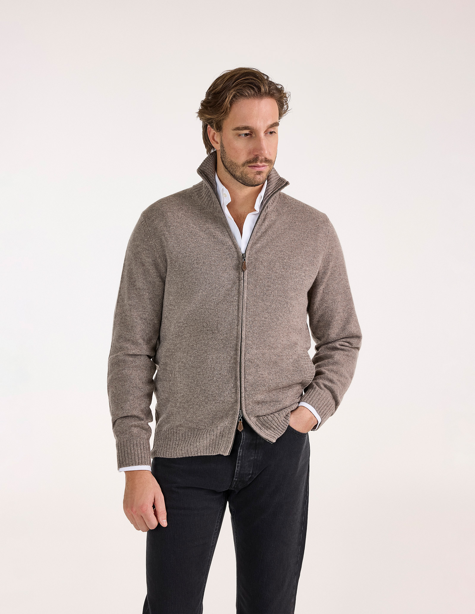 Ballater Cardigan Lammull Gråbeige