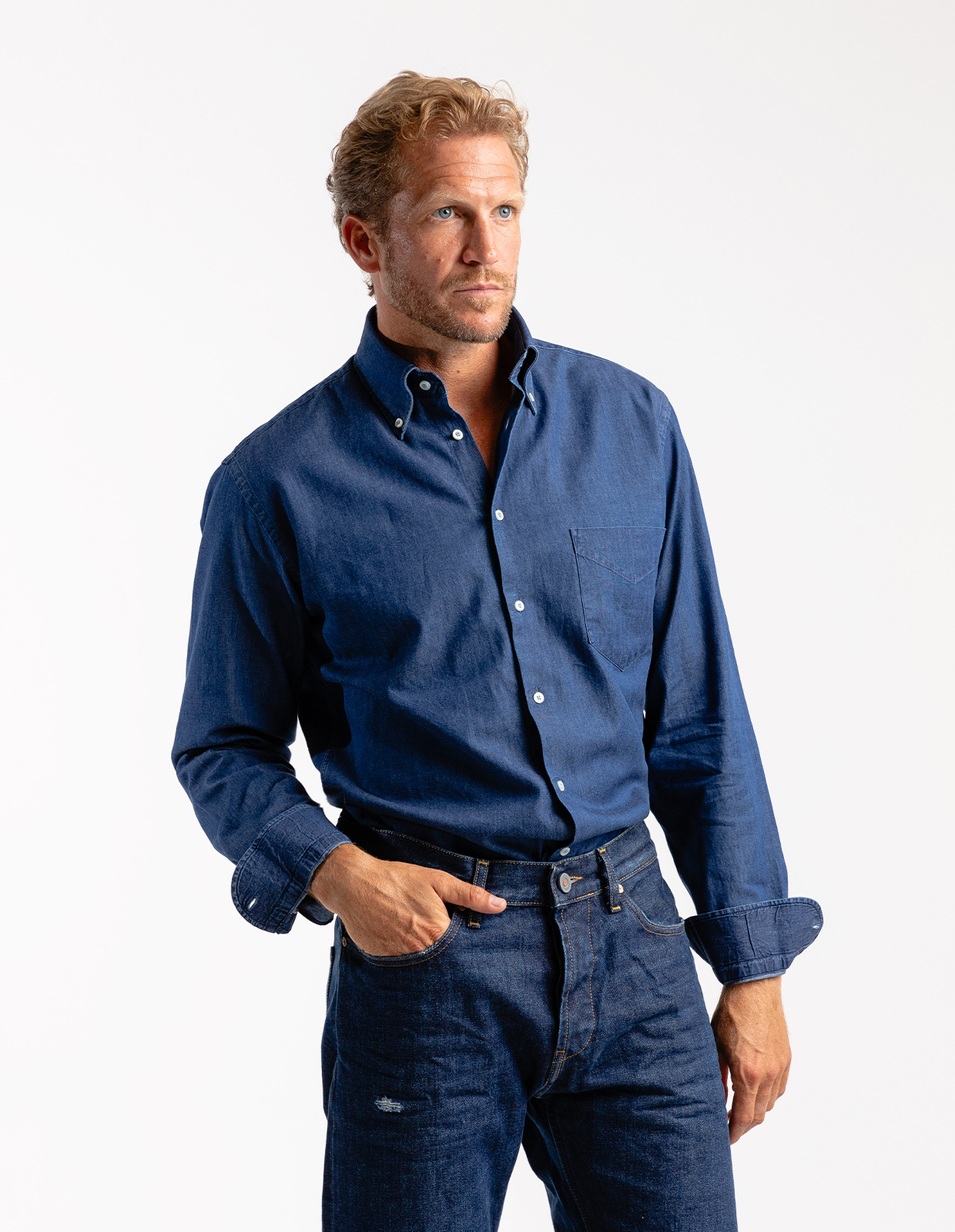 Regular Fit Skjorta Denim Mörkblå