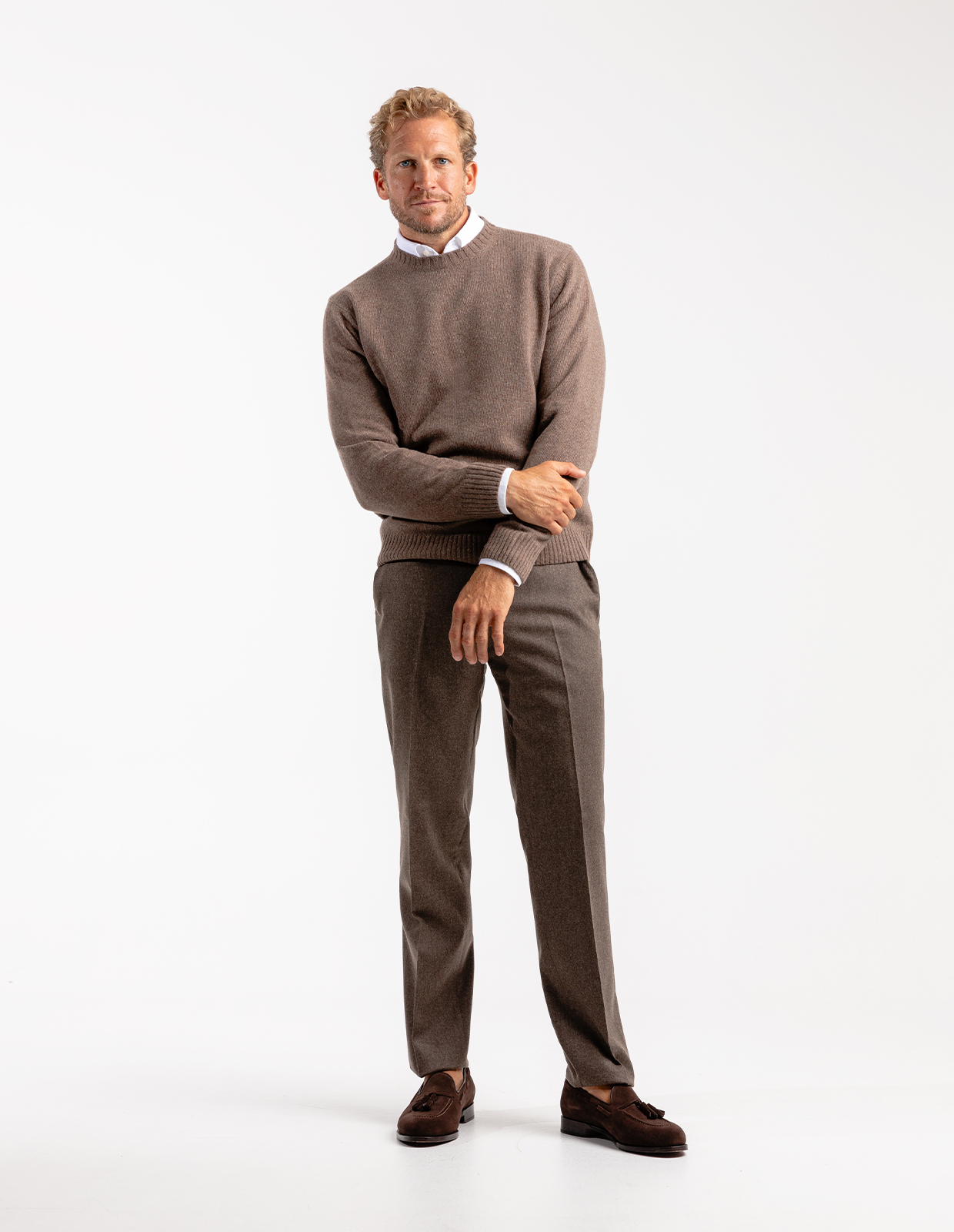 Tröja Rundhals Ull/Cashmere Mörkbrun