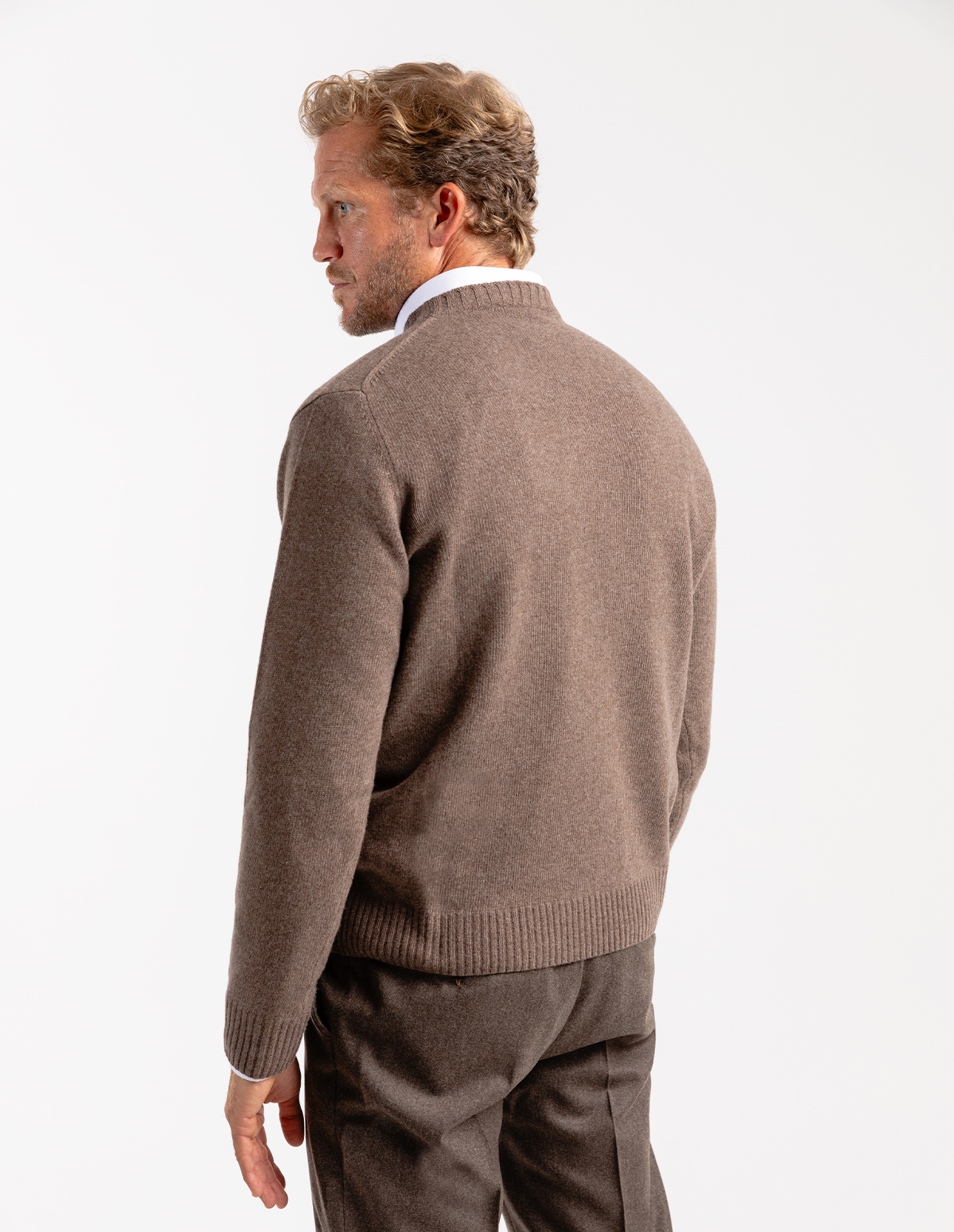 Tröja Rundhals Ull/Cashmere Mörkbrun S