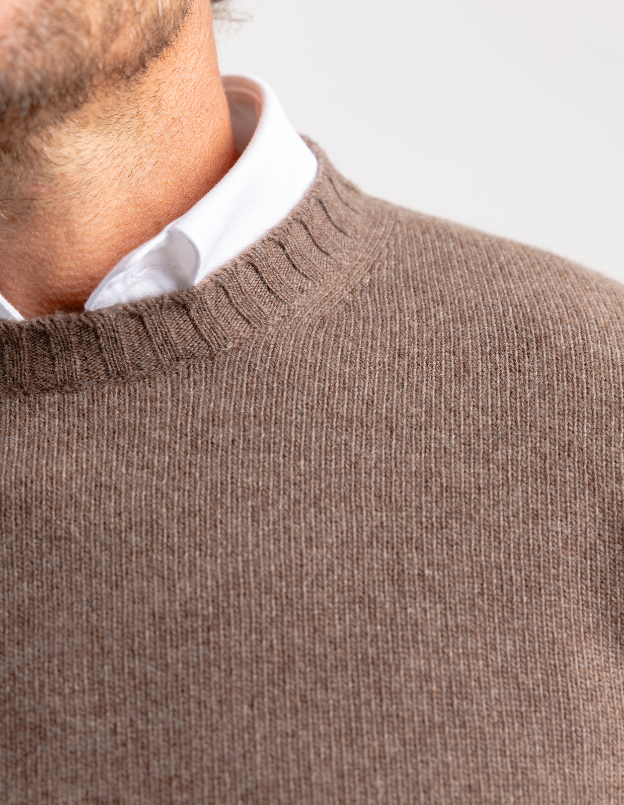 Tröja Rundhals Ull/Cashmere Mörkbrun L