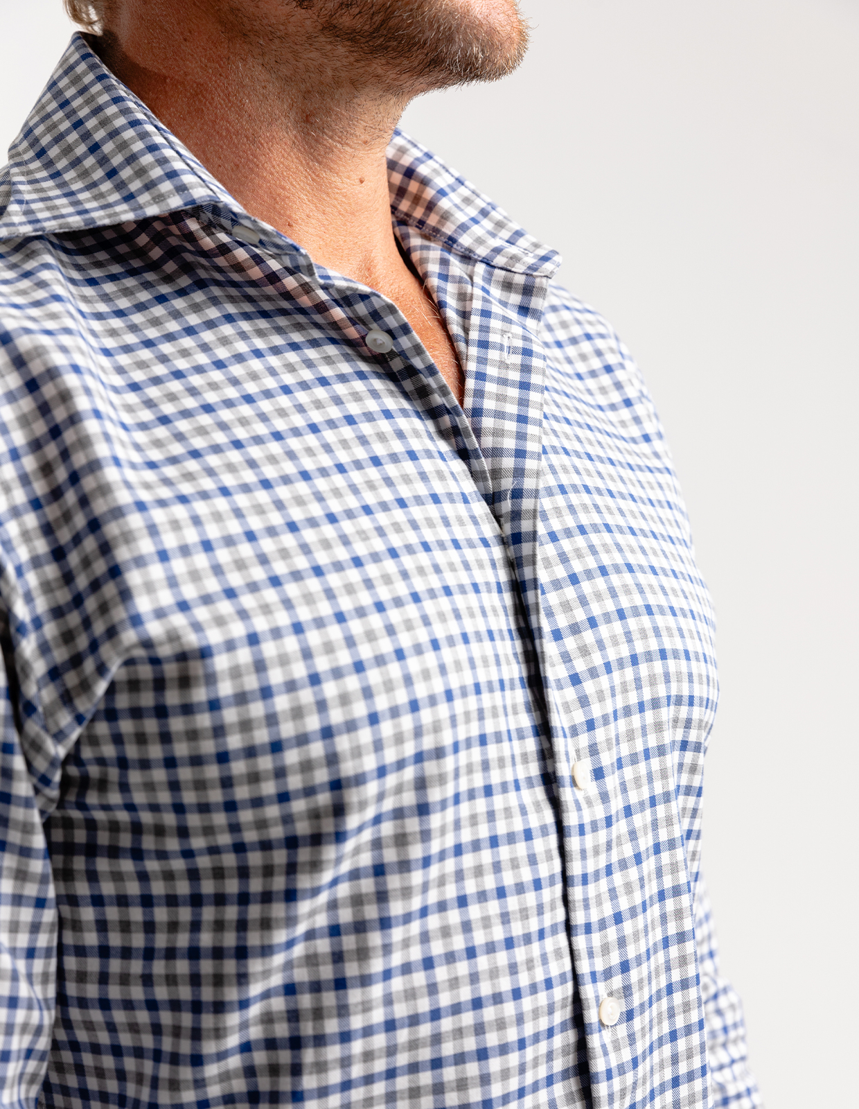 Slim Fit Skjorta Bomull Rutig Vit/Grå/Blå