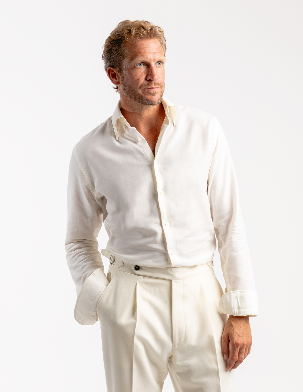 Regular Fit Skjorta Flanell Bomull Cashmere Benvit 38