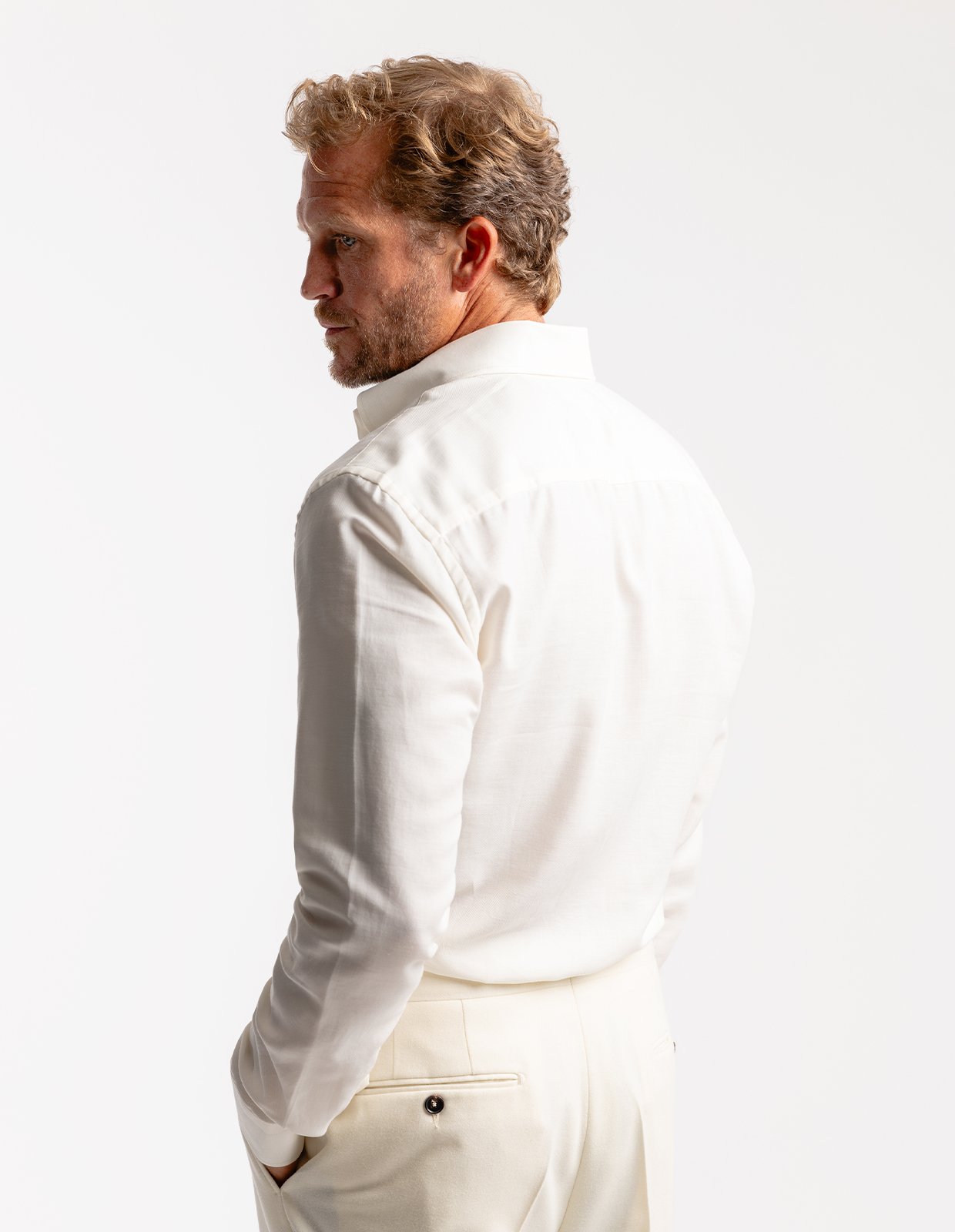 Slim Fit Skjorta Flanell Bomull Cashmere Benvit