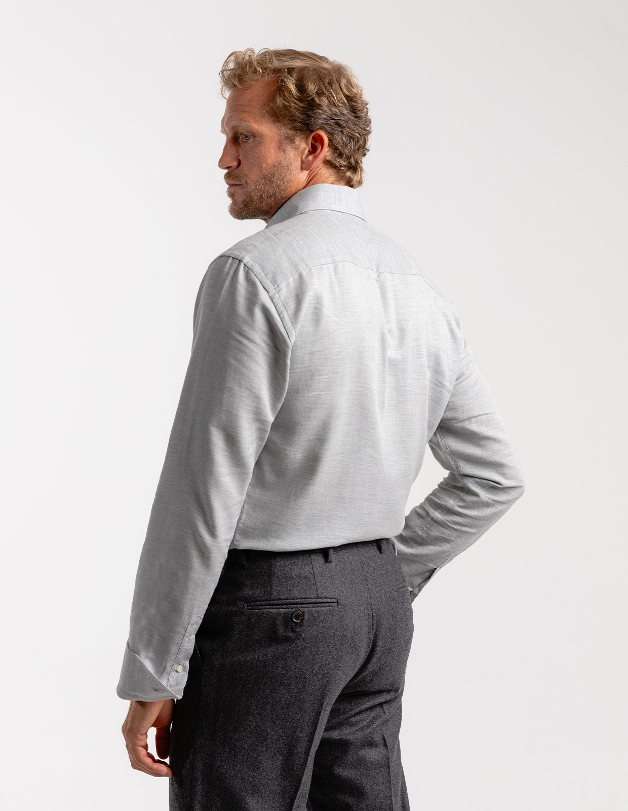 Slim Fit Skjorta Flanell Bomull Cashmere Ljusgrå Stl 40