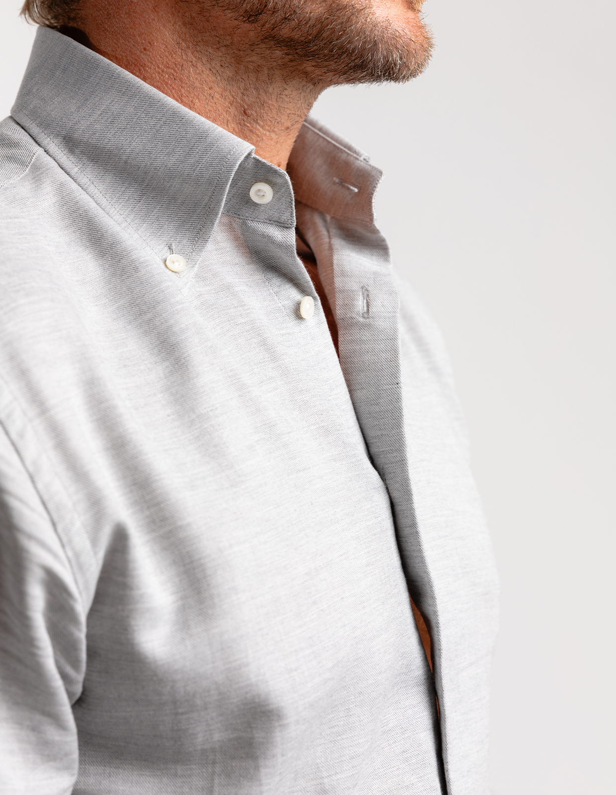 Slim Fit Skjorta Flanell Bomull Cashmere Ljusgrå Stl 40