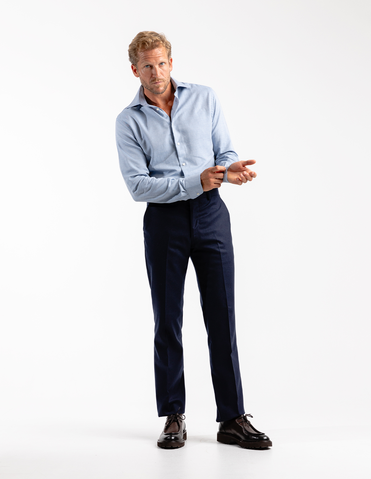 Slim Fit Skjorta Flanell Bomull Cashmere Ljusblå 43