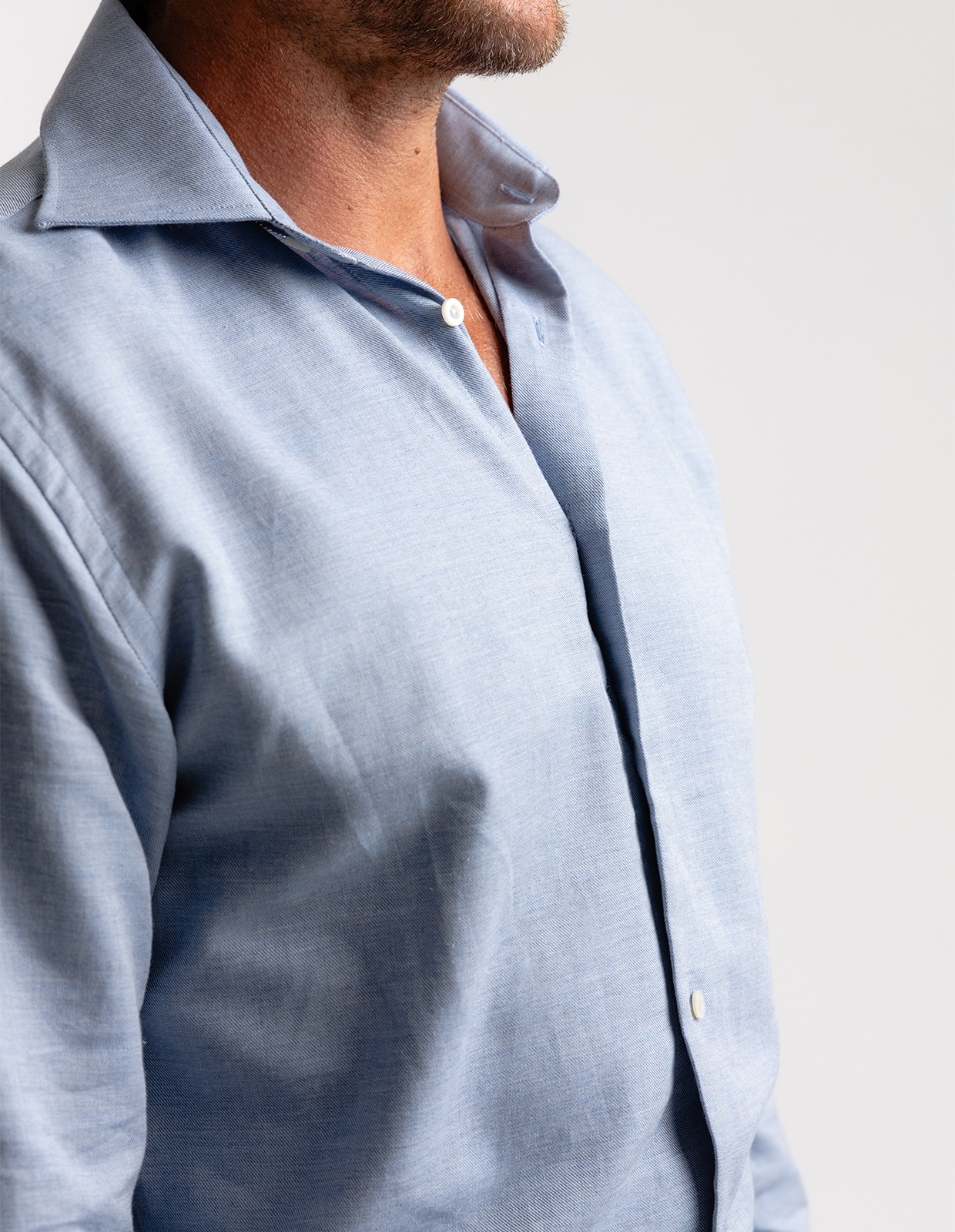 Slim Fit Skjorta Flanell Bomull Cashmere Ljusblå