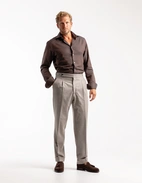 Slim Fit Skjorta Flanell Bomull Cashmere Brun