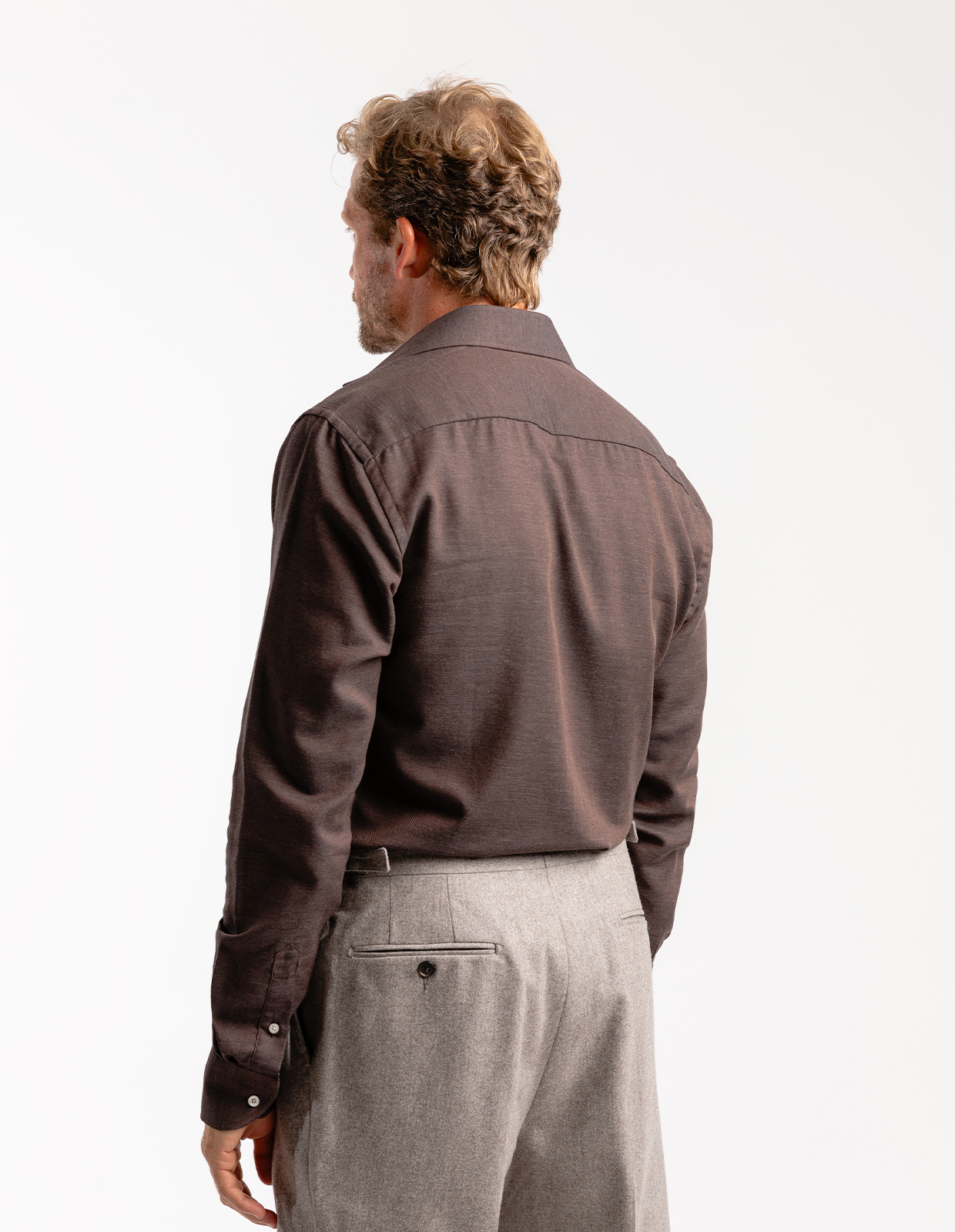Slim Fit Skjorta Flanell Bomull Cashmere Brun Stl 43