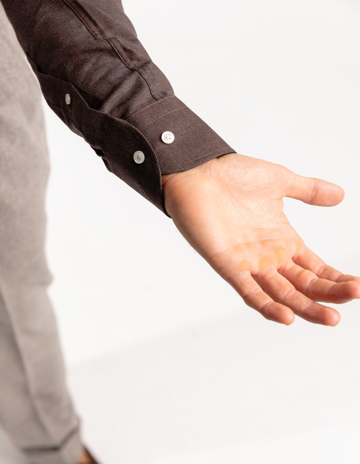 Slim Fit Skjorta Flanell Bomull Cashmere Brun