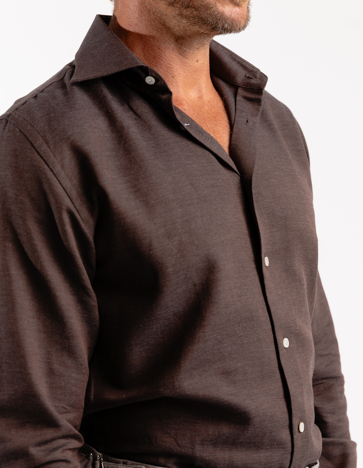 Slim Fit Skjorta Flanell Bomull Cashmere Brun Stl 43