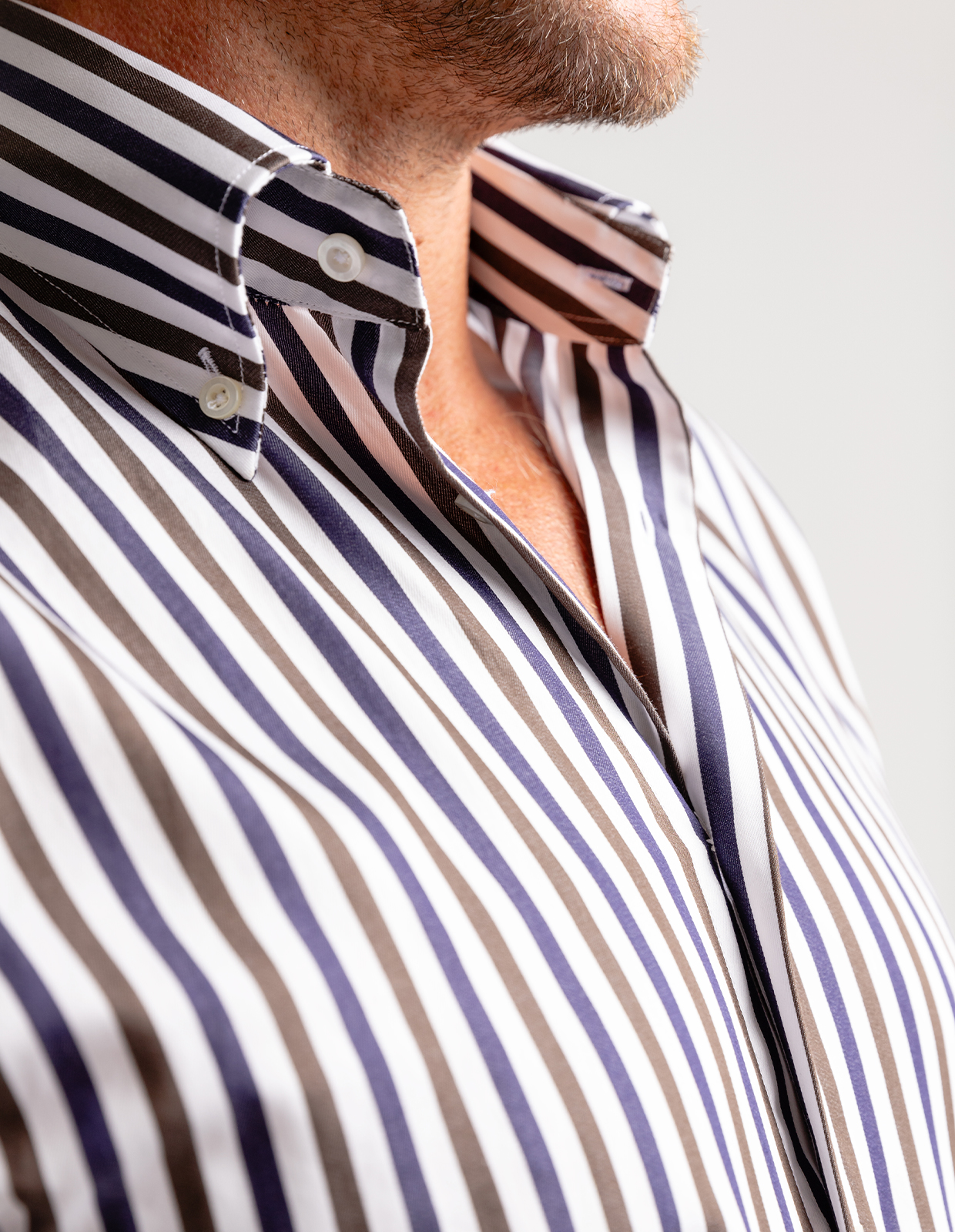 Slim Fit Skjorta Button-down Randig Vit/Navy/Brun