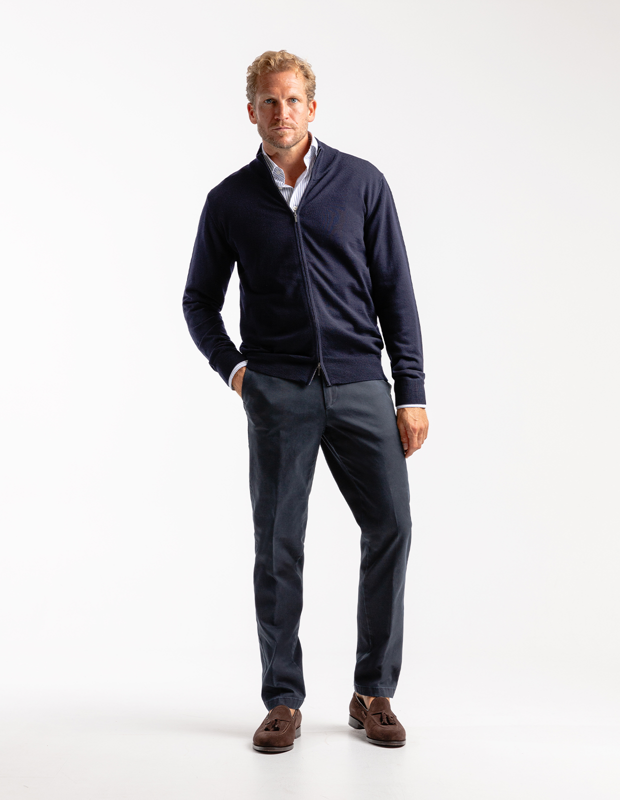 Zip-Cardigan Merinoull Marinblå