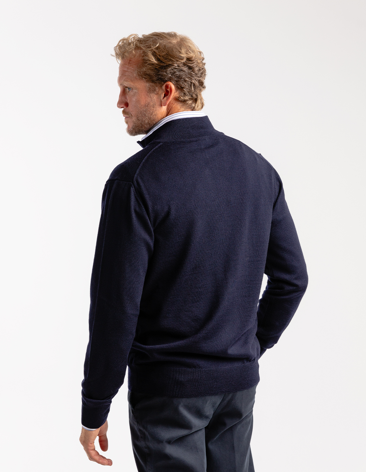 Zip-Cardigan Merinoull Marinblå Stl 3XL