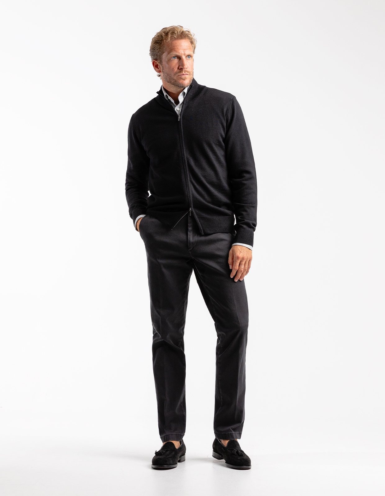 Zip-Cardigan Merinoull Svart