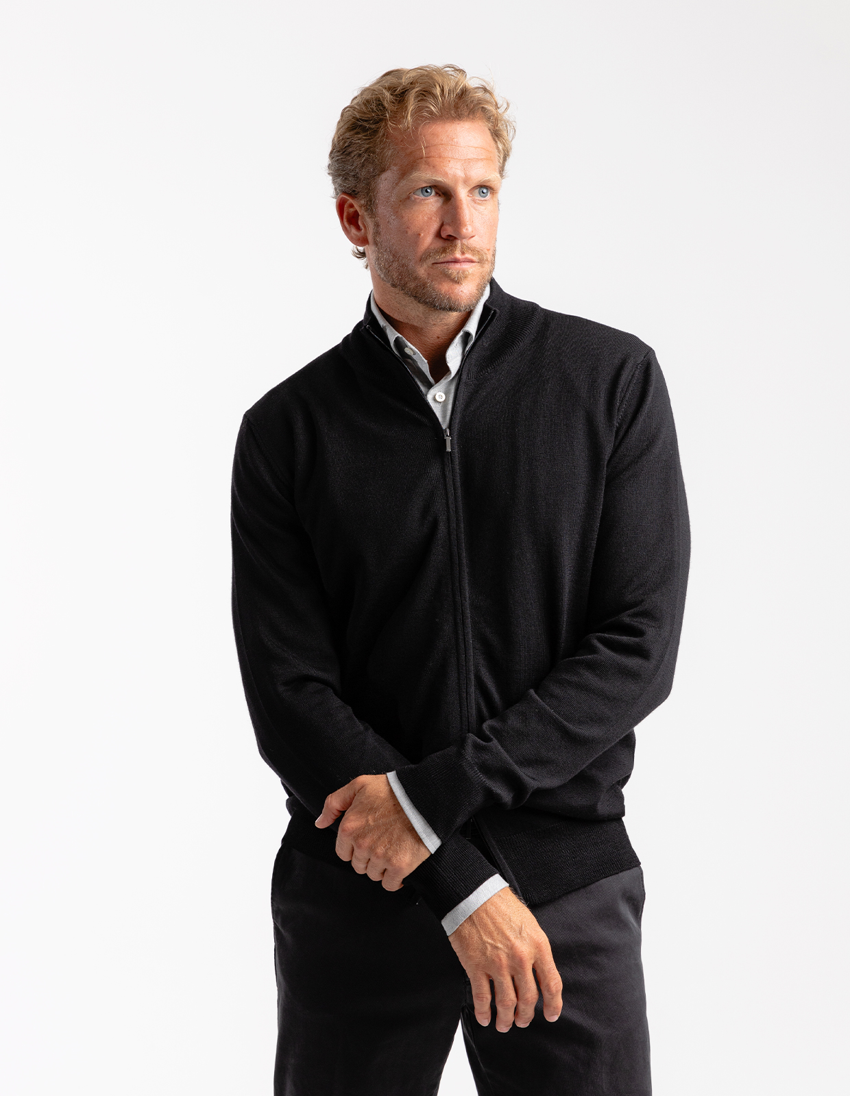 Zip-Cardigan Merinoull Svart Stl XXL