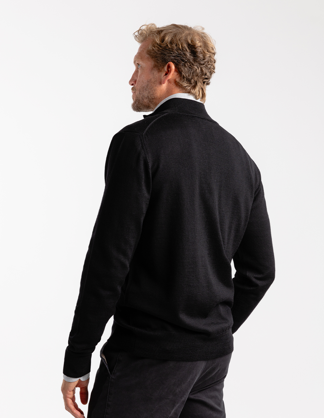 Zip-Cardigan Merinoull Svart Stl XXL
