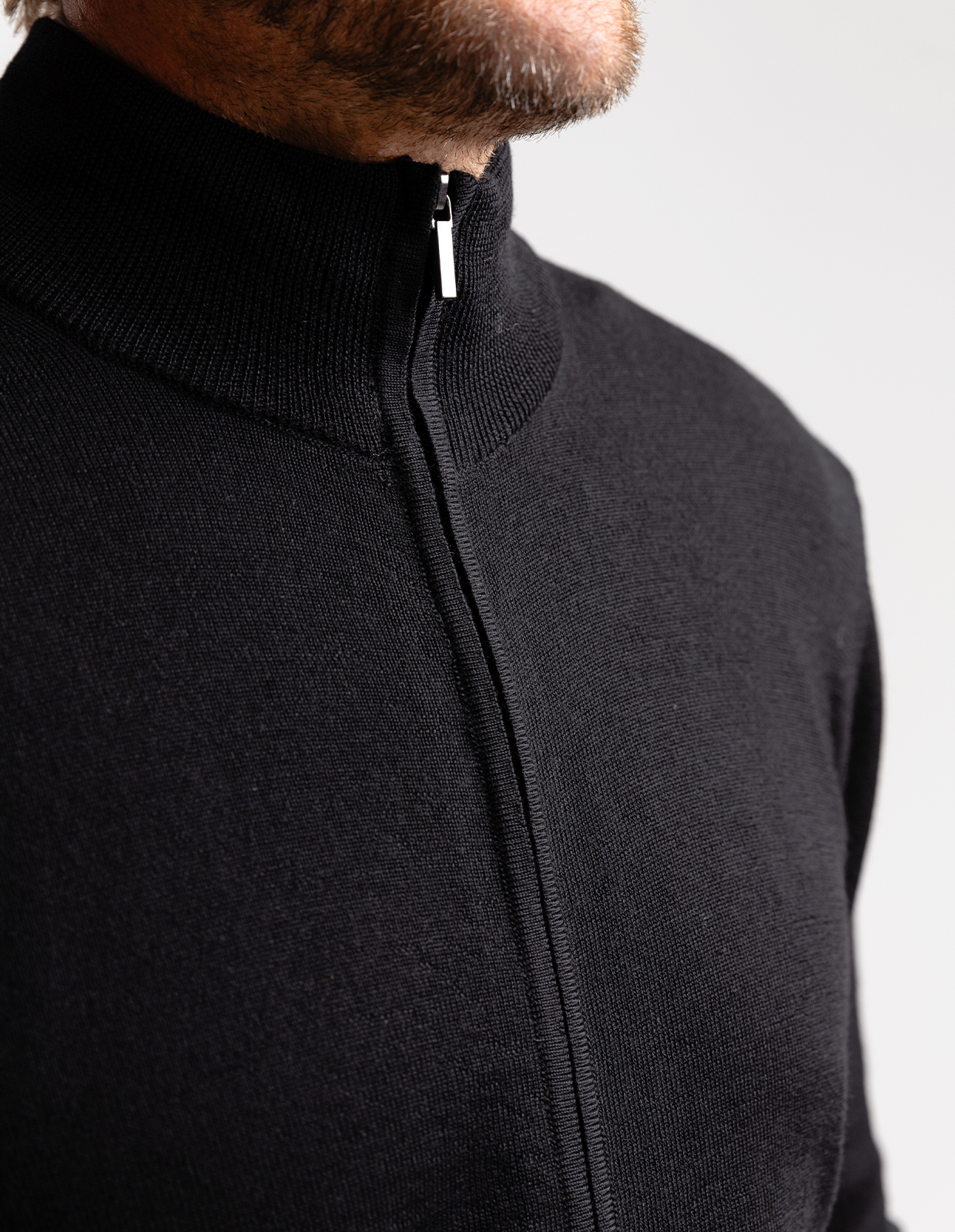 Zip-Cardigan Merinoull Svart Stl XXL