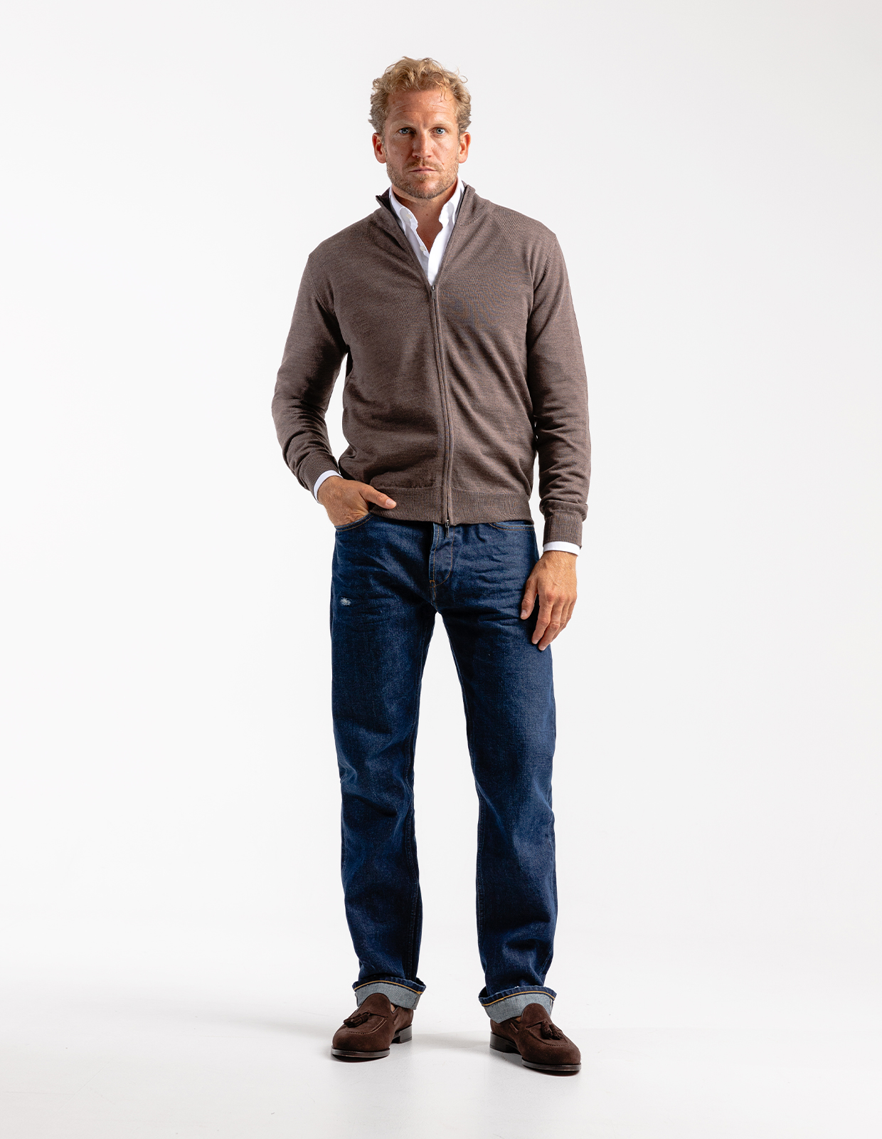 Zip-Cardigan Merinoull Brun