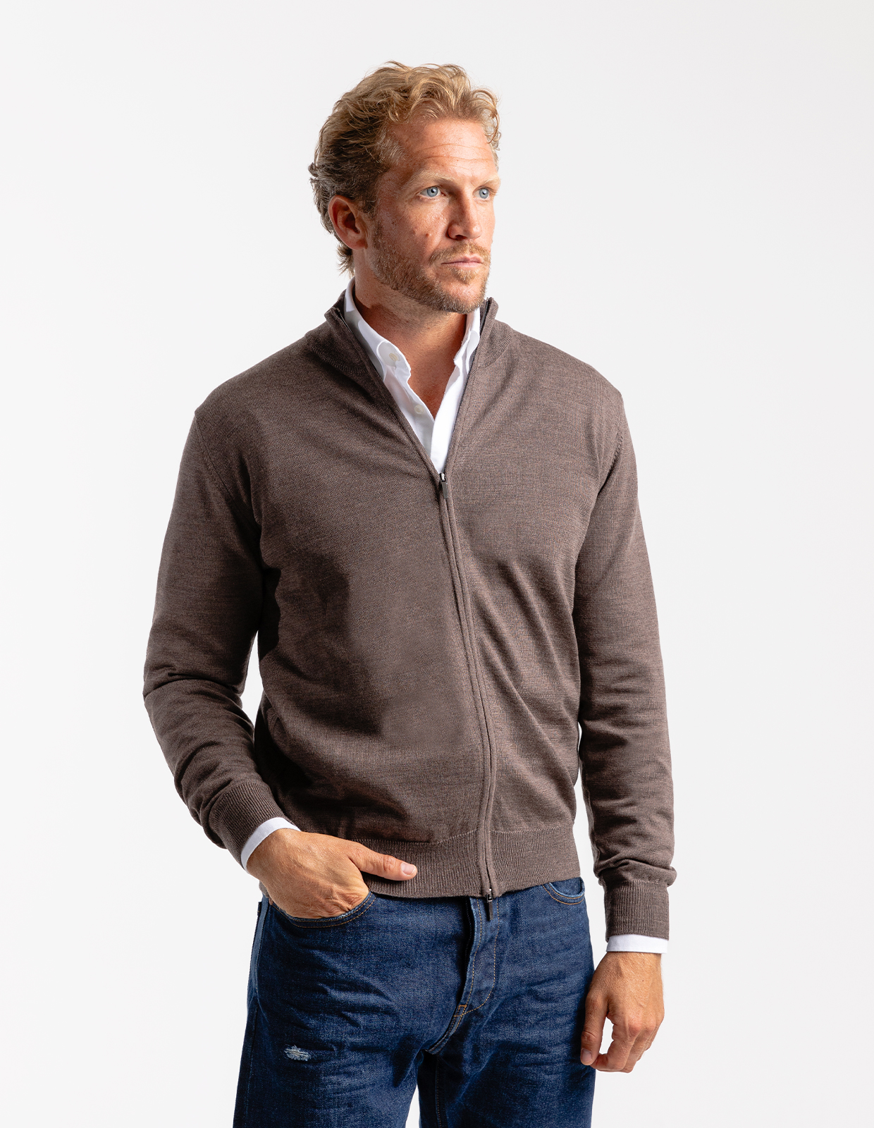 Zip-Cardigan Merinoull Brun Stl M