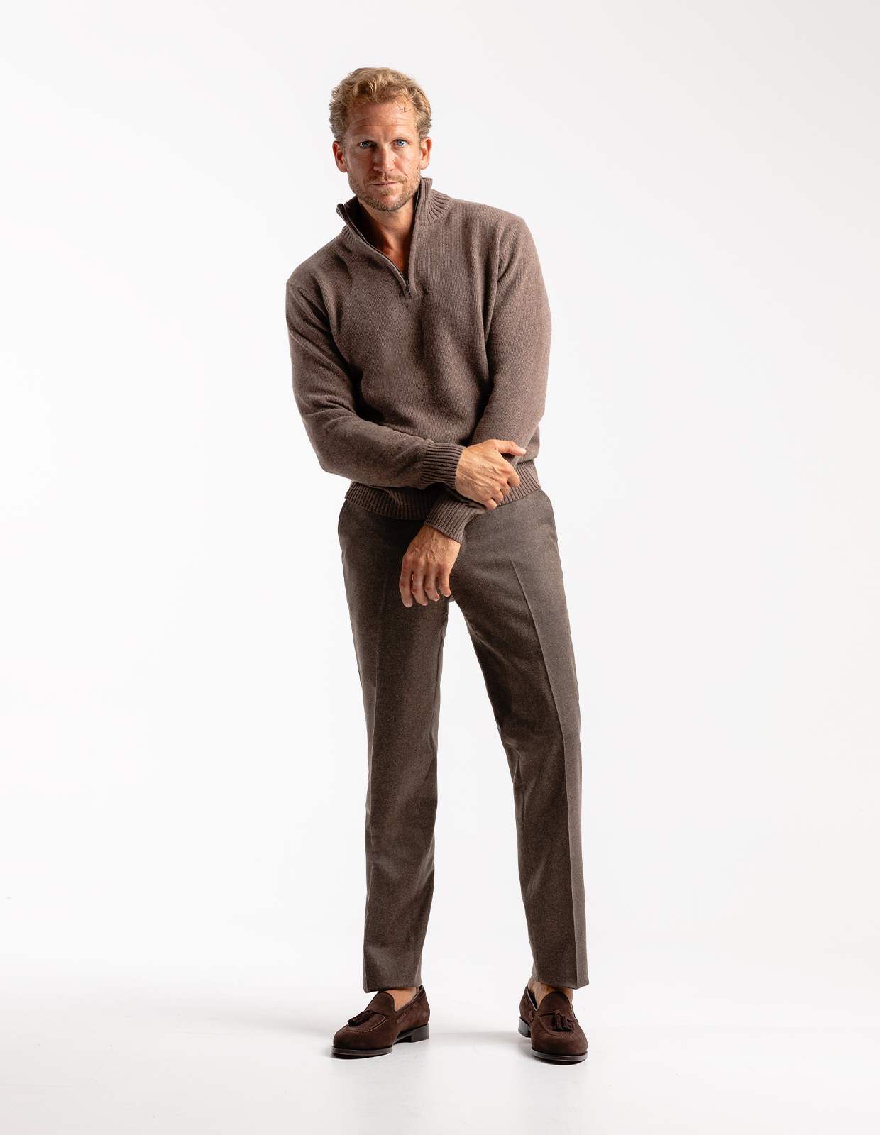 Zip-tröja Ull/Cashmere Brun